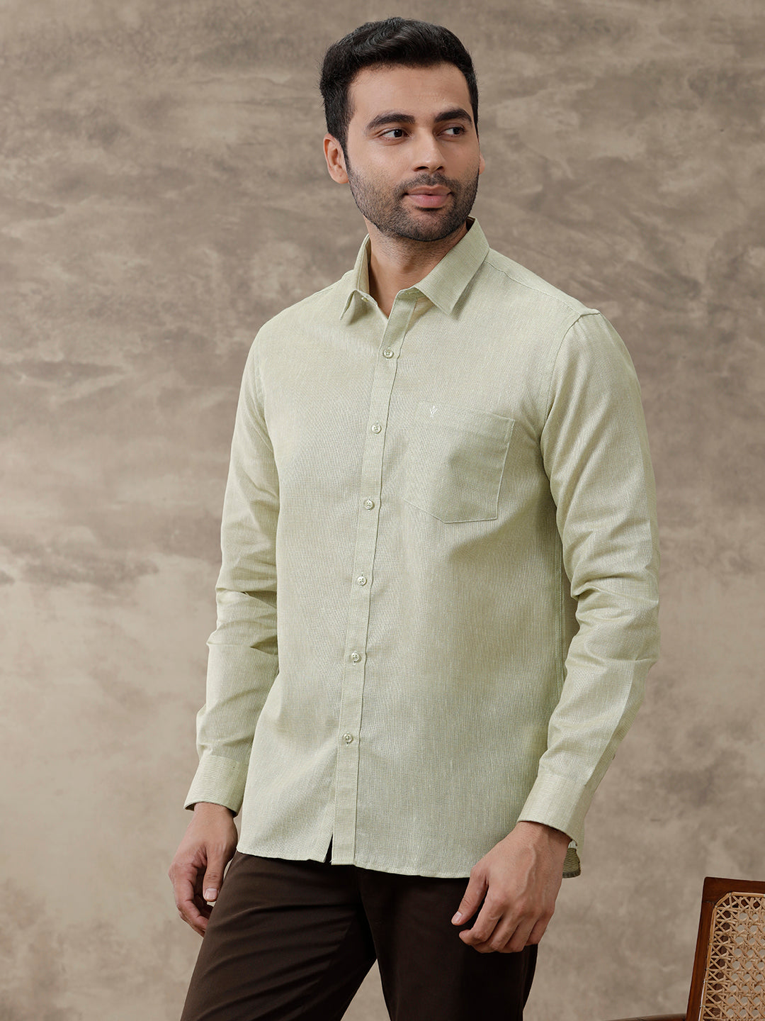 Men Cotton Blend Full Sleeves Shirt Olive Green T3 CV16