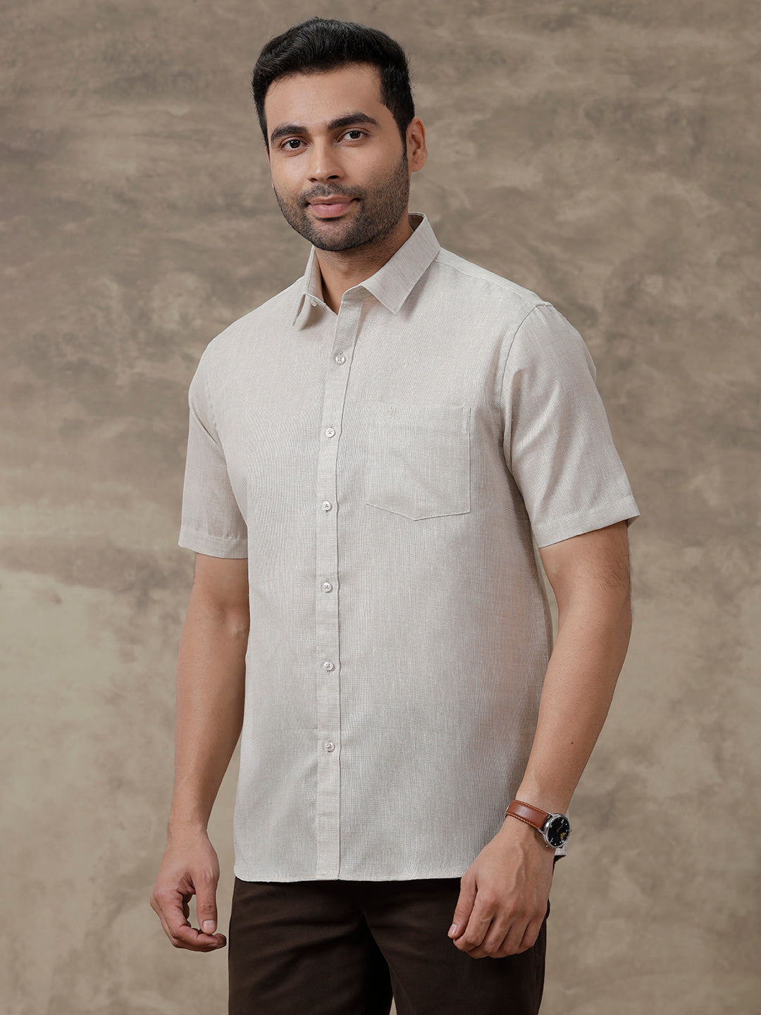 Men Cotton Blend Shirt Grey T3 CV7