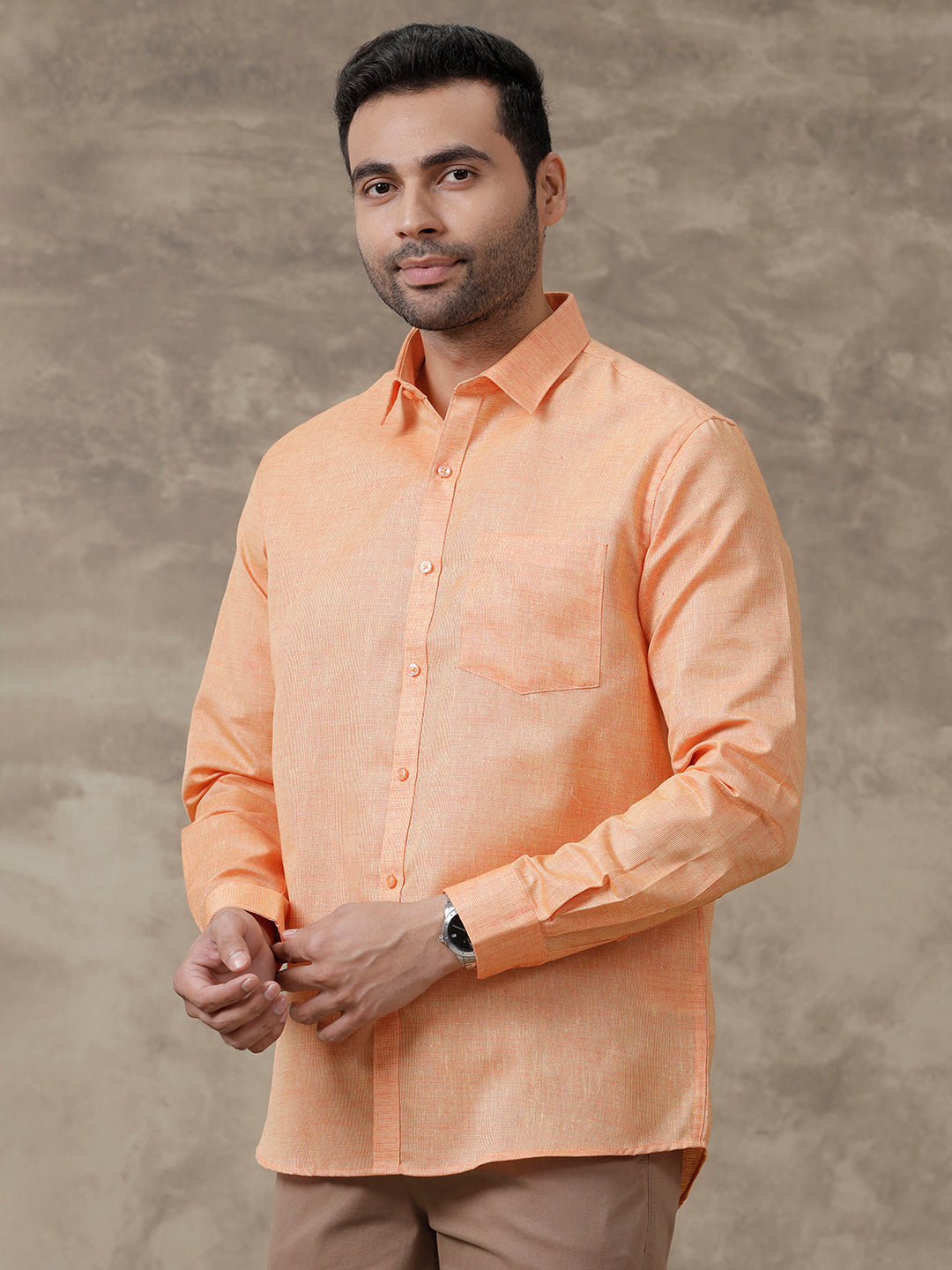 Men Cotton Blend Shirt Dark Orange T3 CV14