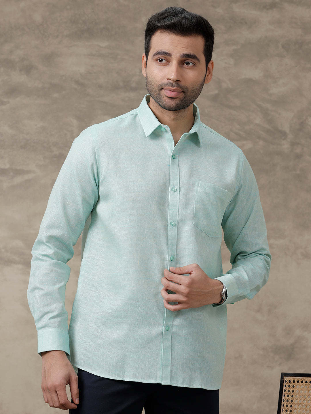Men Cotton Blend Full Sleeves Shirt Aqua Green T3 CV13