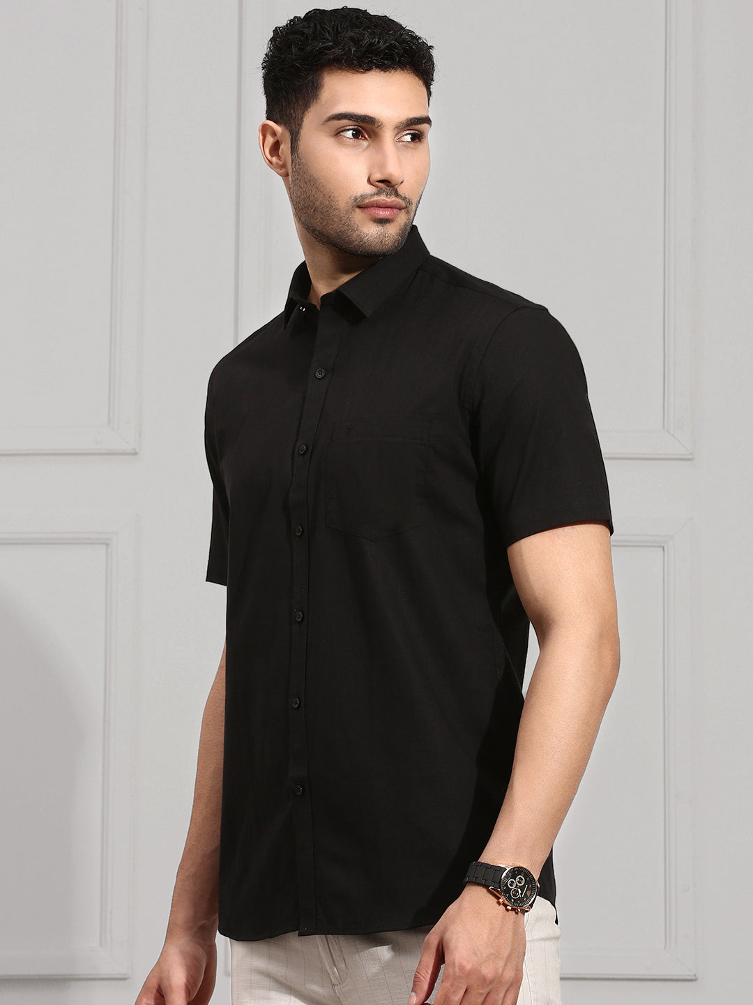 Men Cotton Blend Shirt Black MA8