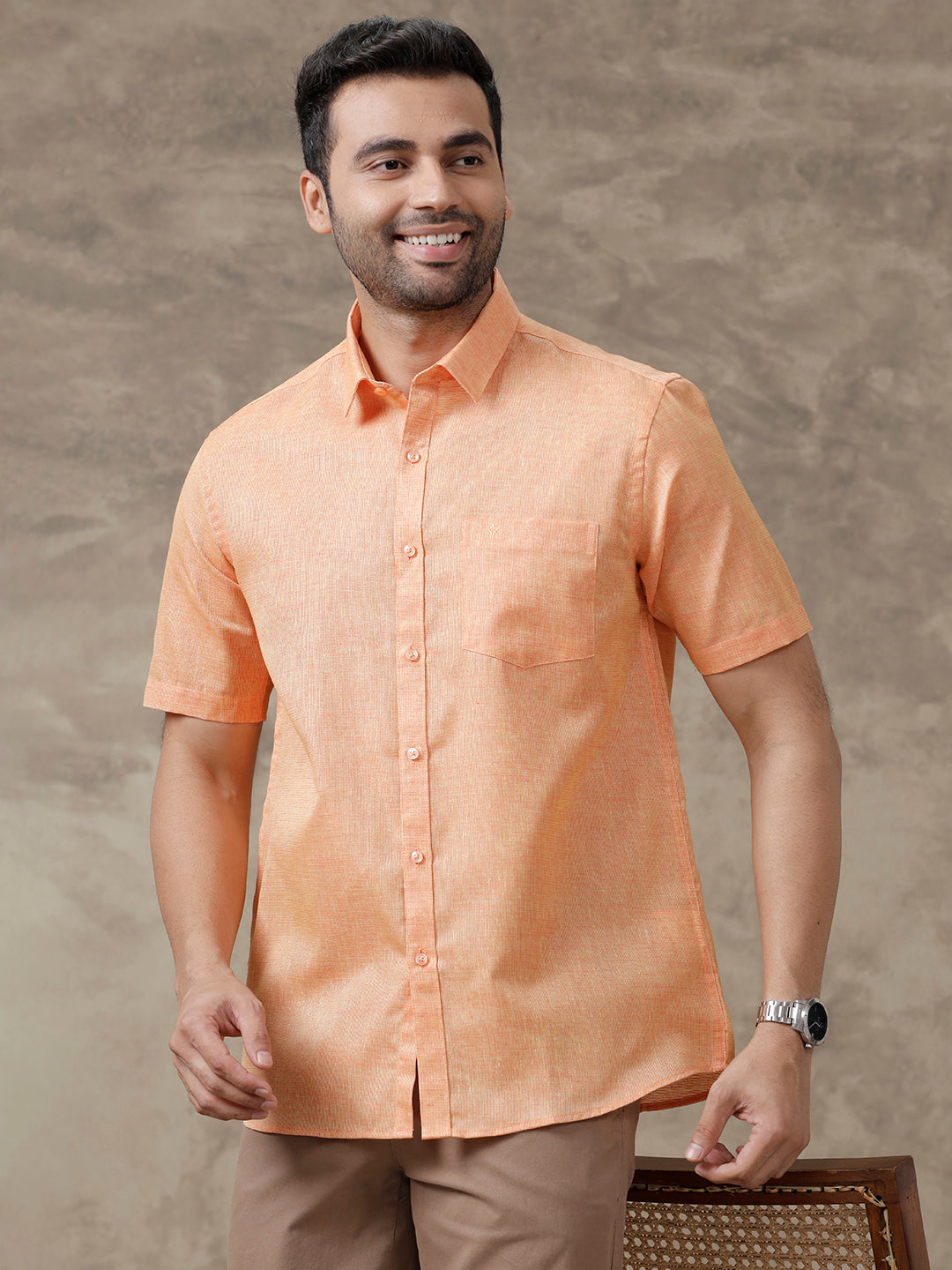 Men Cotton Blend Shirt Dark Orange T3 CV14