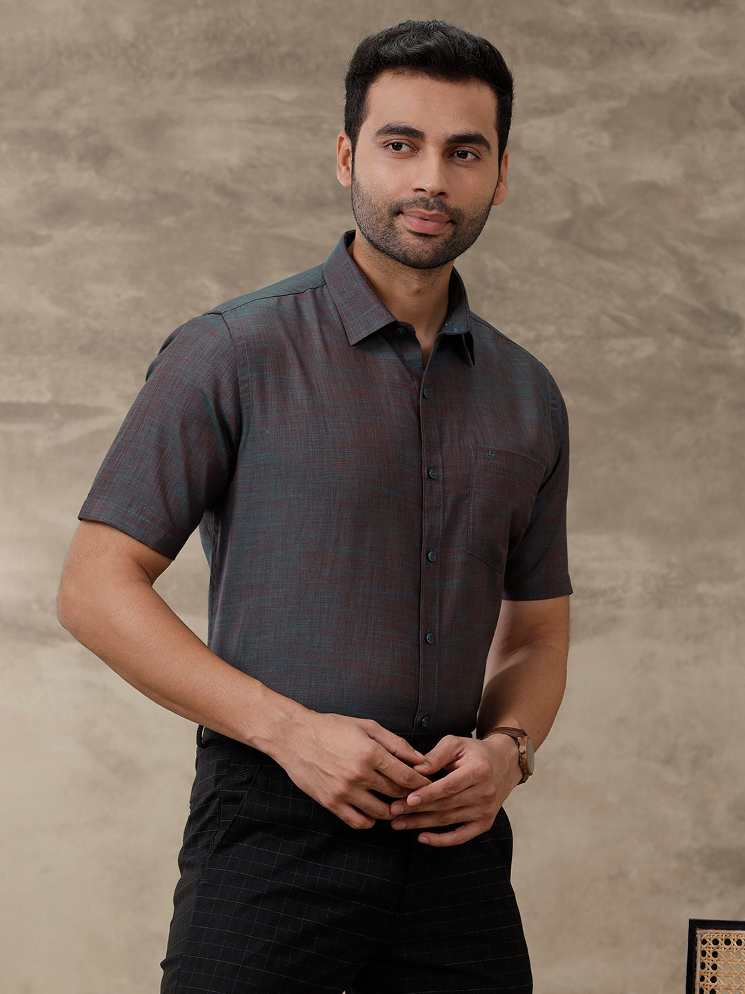 Men Cotton Rich Half Sleeves Shirt Grey CK11