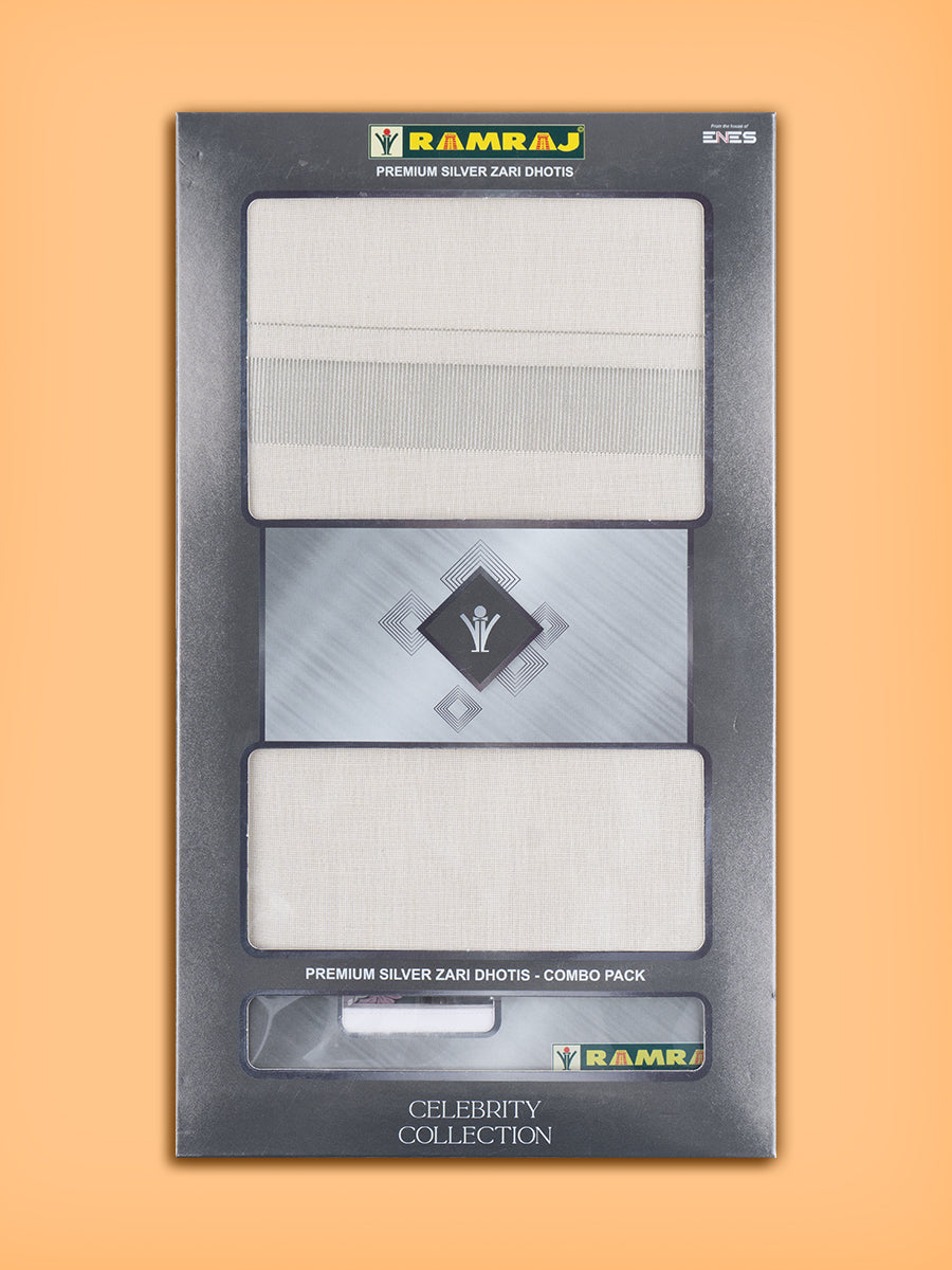 Men Tissue Silver Dhoti & Shirting Set Celebrity Set
