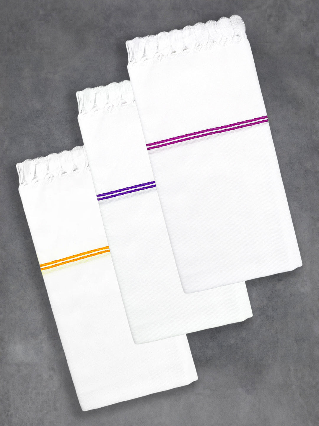 Cotton White with Assorted Border Bath Towel Special Matty (3 PCs Pack)