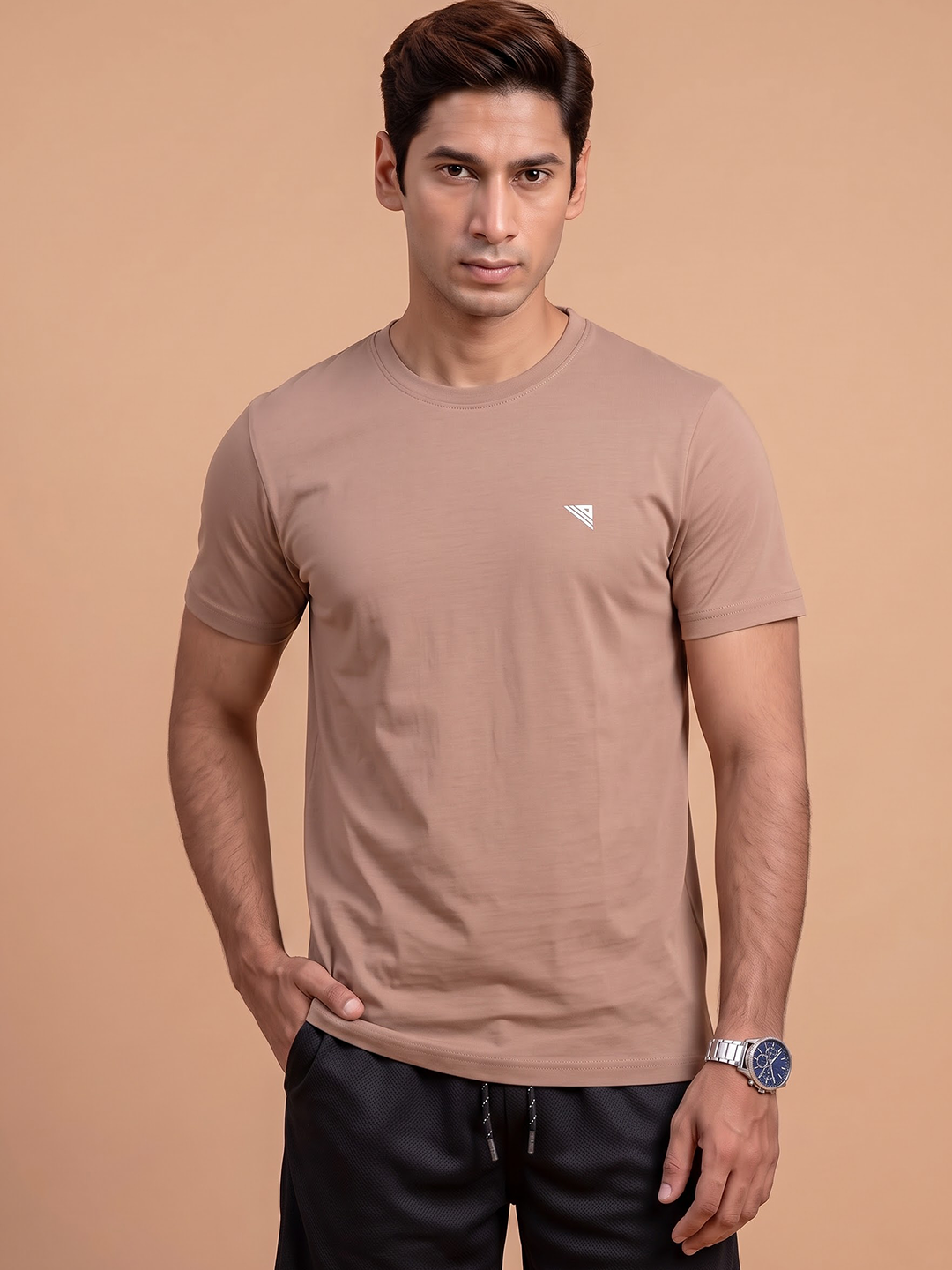 100% Cotton Crew Neck Tee Desert Beige