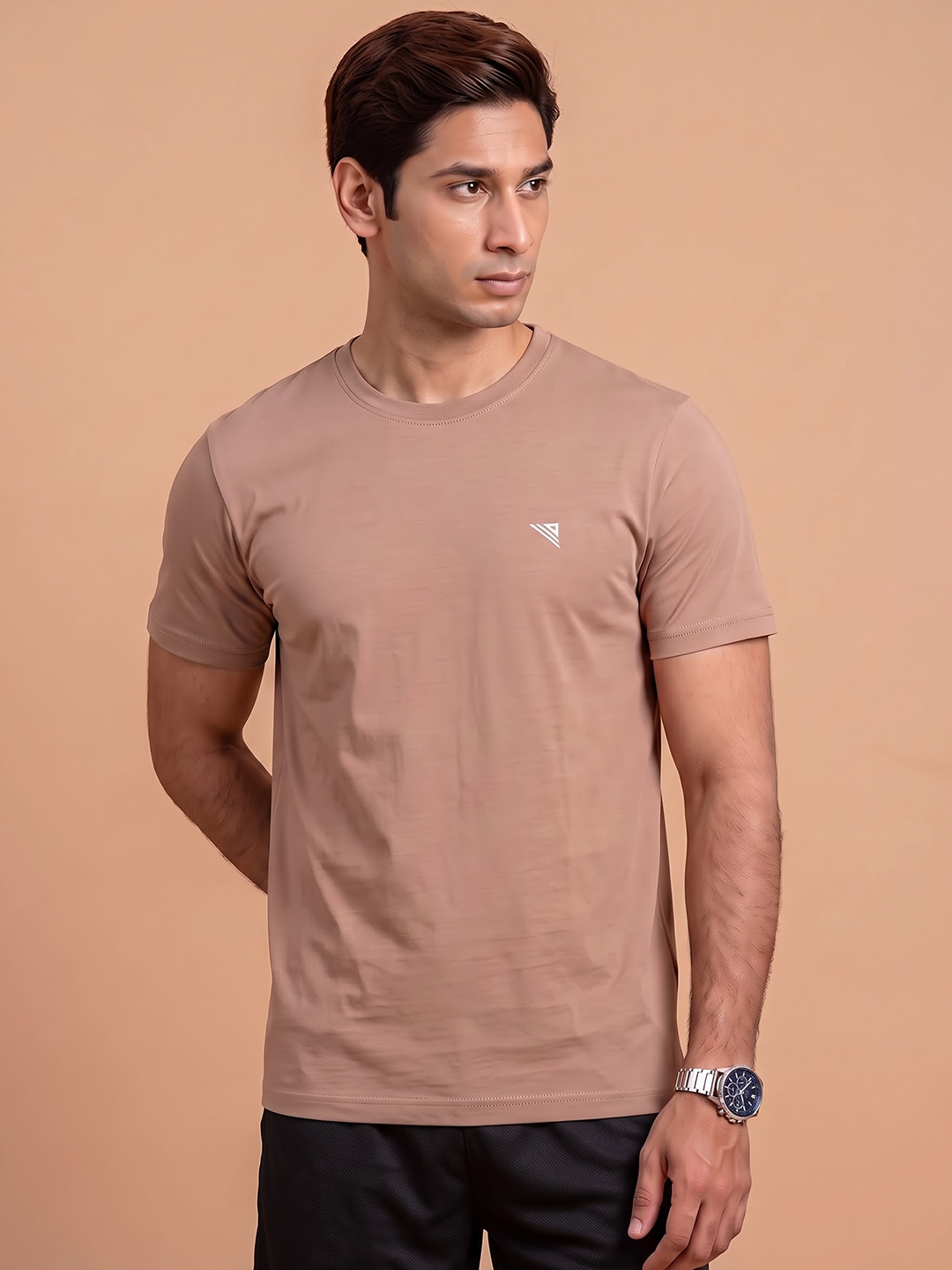 100% Cotton Crew Neck Tee Desert Beige