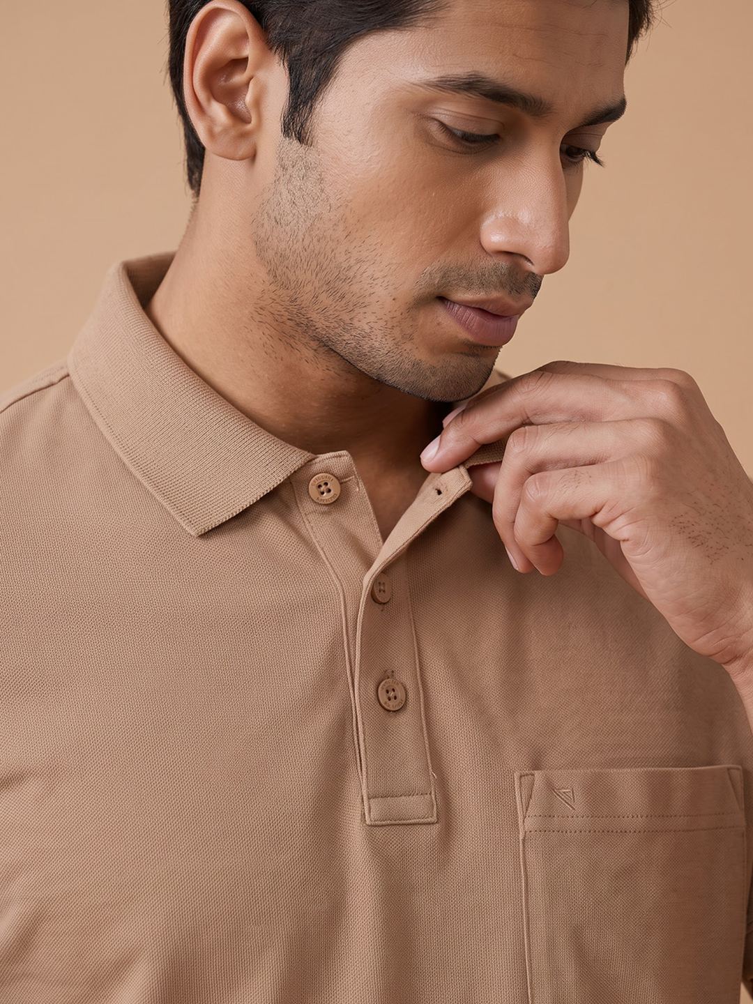 Cotton Rich Pique Polo T-Shirt Tan Brown