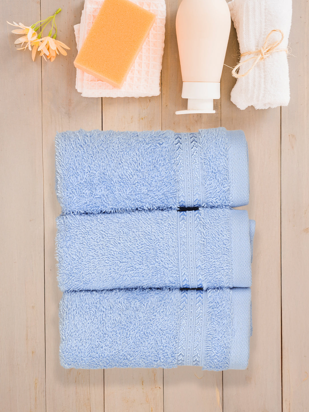 Cotton Bamboo Face Towel Sky Blue (Pack of 4)