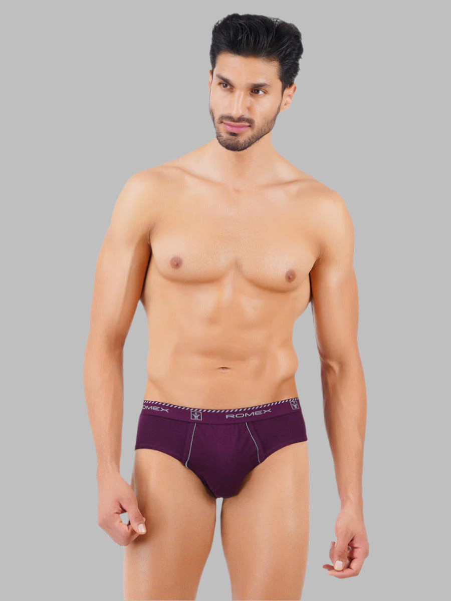 Mens Soft Stretchable Solid Brief Outer Elastic Romex Value Pack-Front view