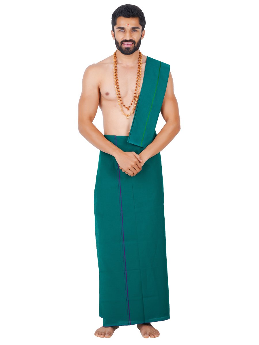 Mens Devotional Dhoti With Small Border Sudhan Green-Front view
