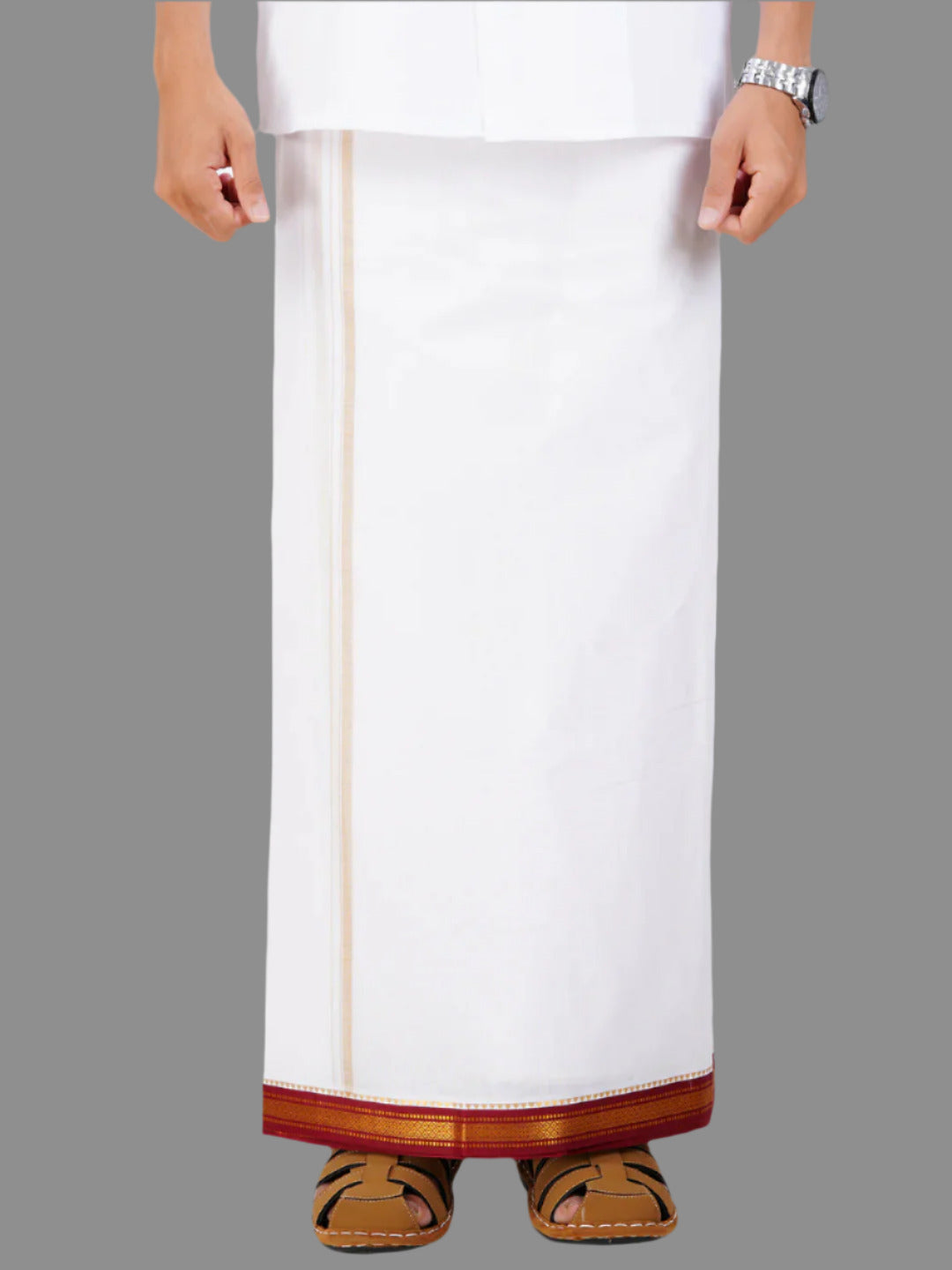 Mens Double Dhoti White with Myilkhgan Border Sudharsan