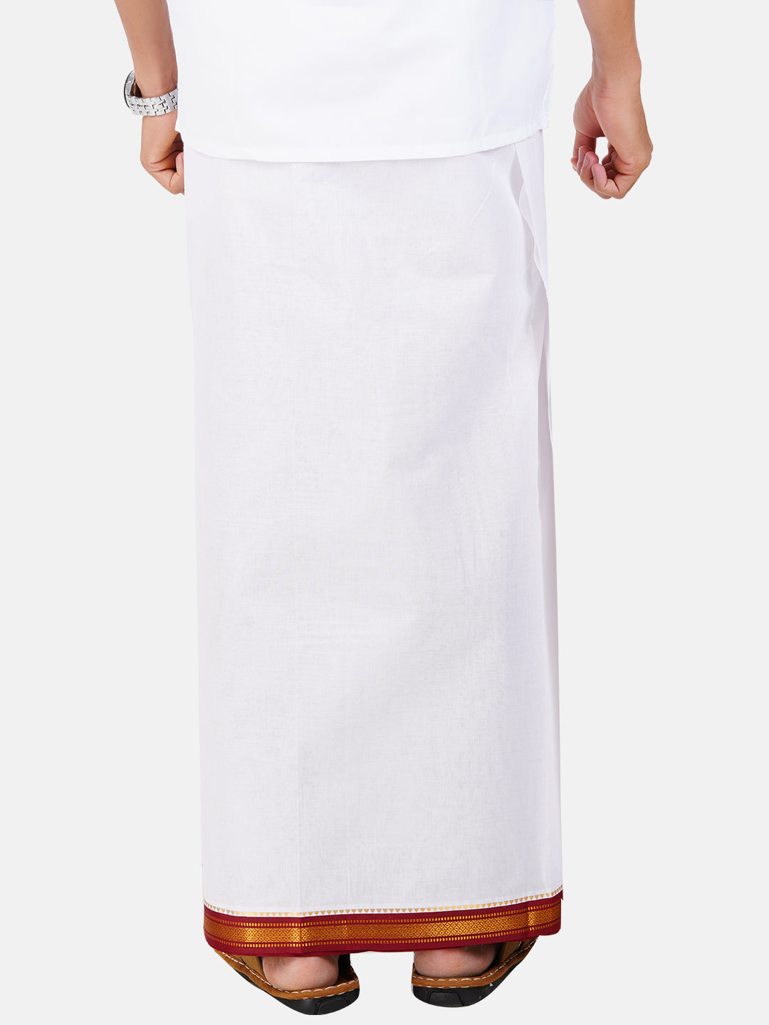 Mens Double Dhoti White with Myilkhgan Border Sudharsan-Back view