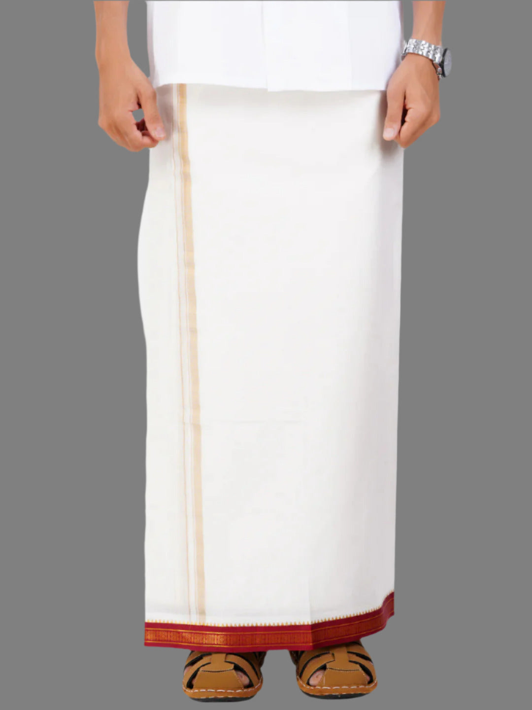 Mens Double Dhoti Cream with Myilkhgan Border Sudharsan
