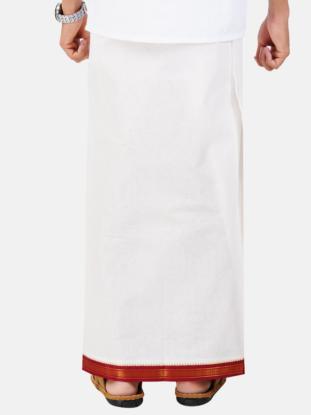 Mens Double Dhoti Cream with Myilkhgan Border Sudharsan-Back view