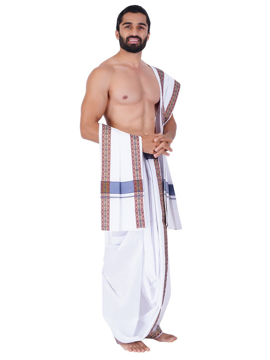 Mens Fancy Navy Border Panchakacham With Angavasthram Saptarishi (9+5)