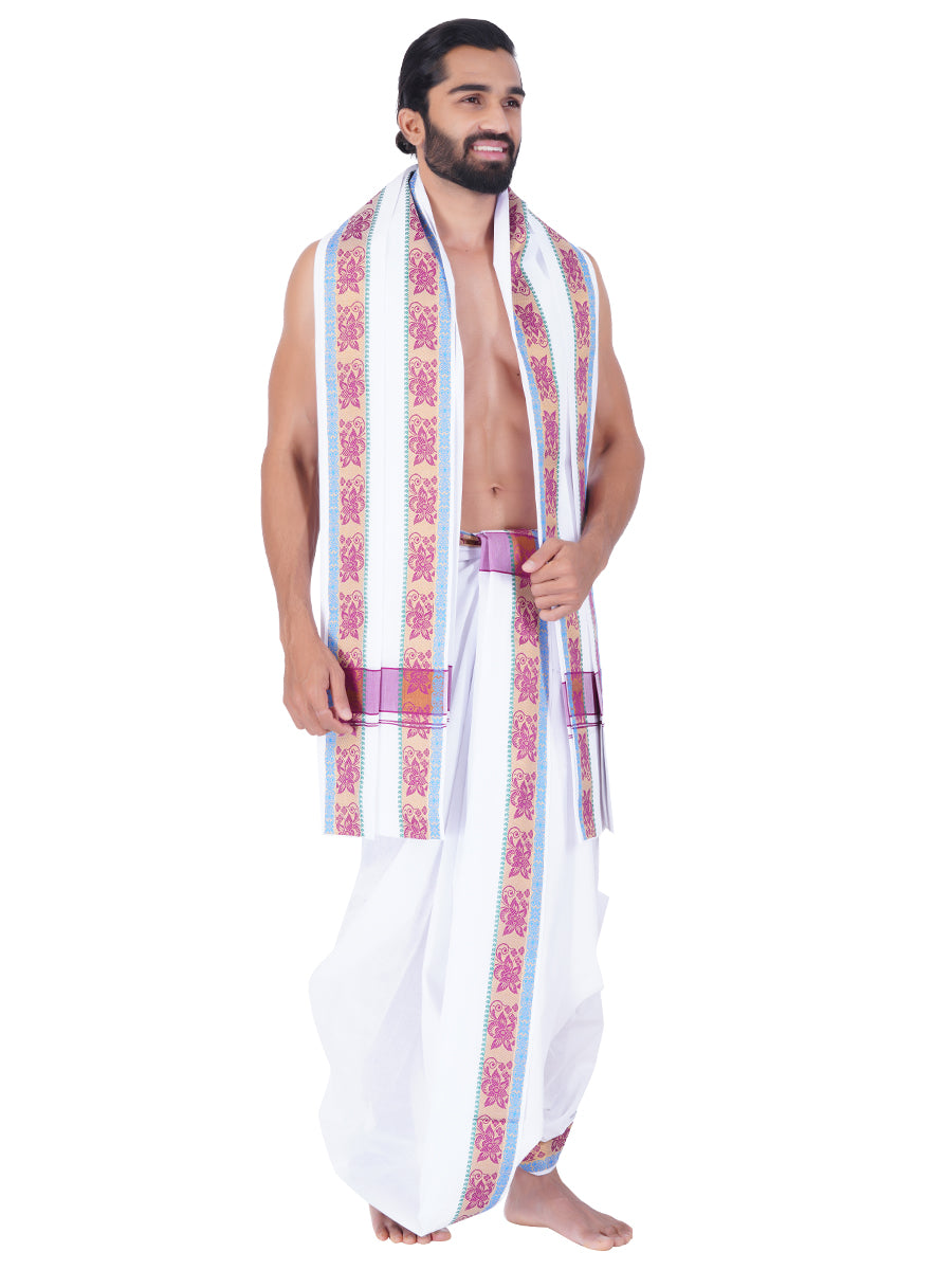 Men Fancy Purple Border Panchakacham With Angavasthram Shivendra (9+5)