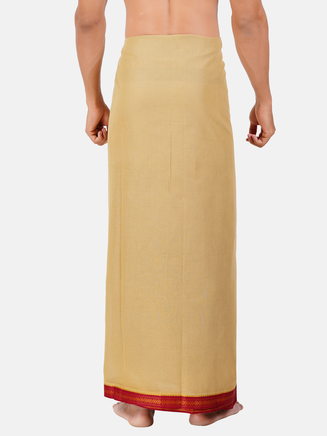 Mens Light Kakki Dhoti With Big Border Sudharsan-Back view