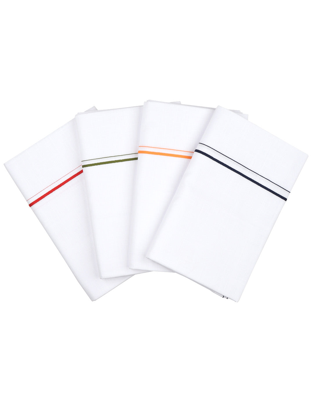 Men 100% Cotton Single Layer White Dhoti with Assorted Border Kovai Cotton Plus