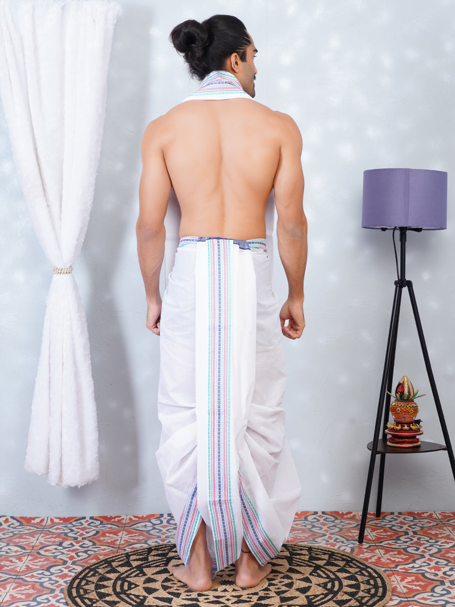 Men Fancy Navy Border Panchakacham With Angavasthram Srirasthu(9+5) SR35