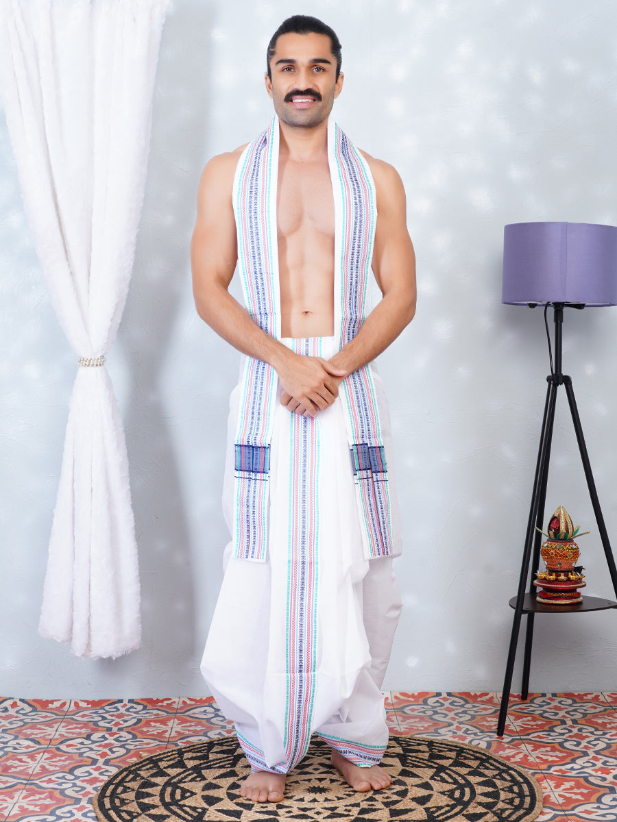 Men Fancy Navy Border Panchakacham With Angavasthram Srirasthu(9+5) SR35