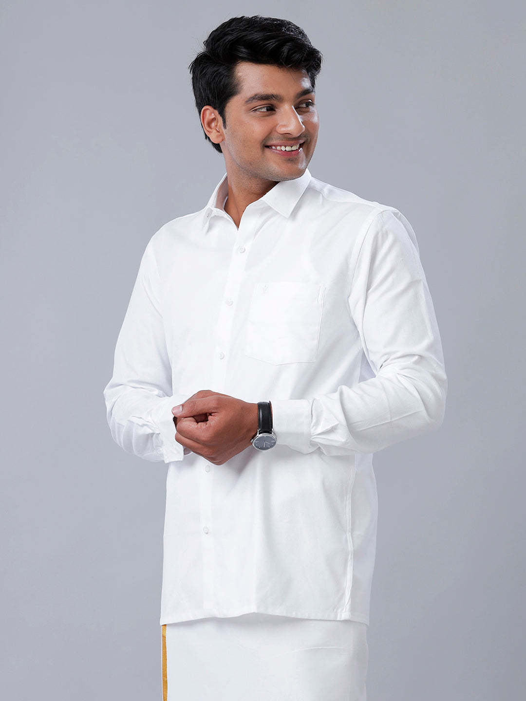 Mens Premium Pure Cotton White Shirt Full Sleeves Limited Edition 1-Side view