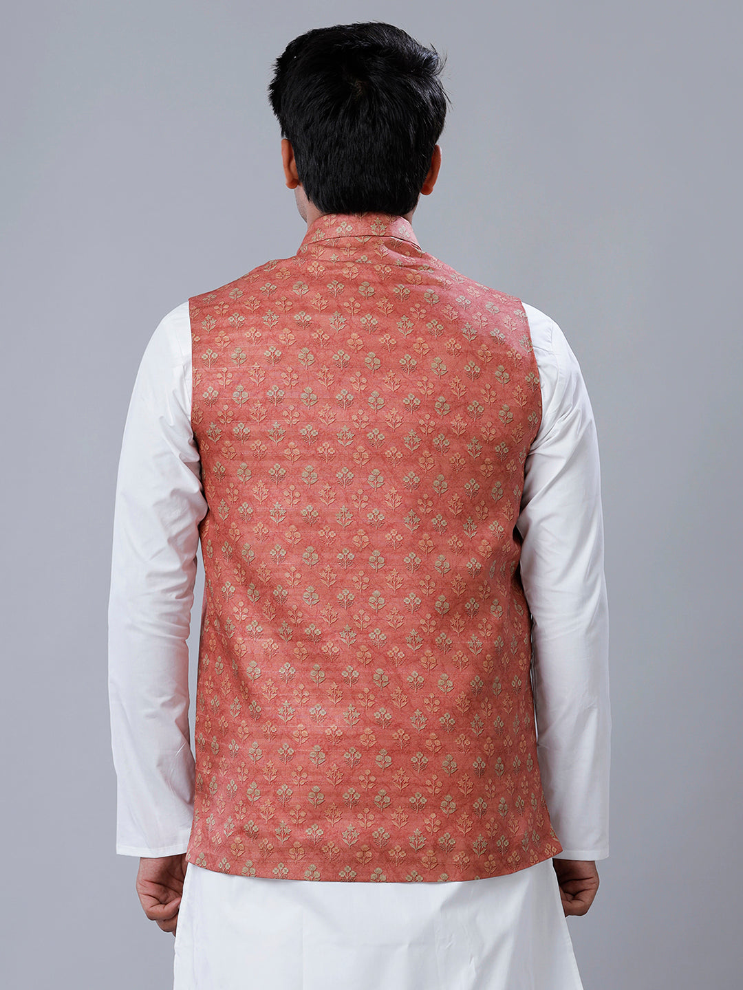 Mens Flower Printed Ethnic Jacket Pink JC2-Back view