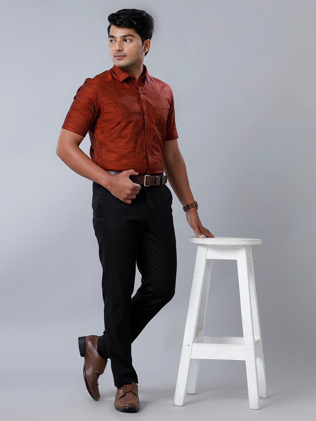 Mens Formal Shirt Half Sleeves Dark Maroon CL2 GT28-Full view