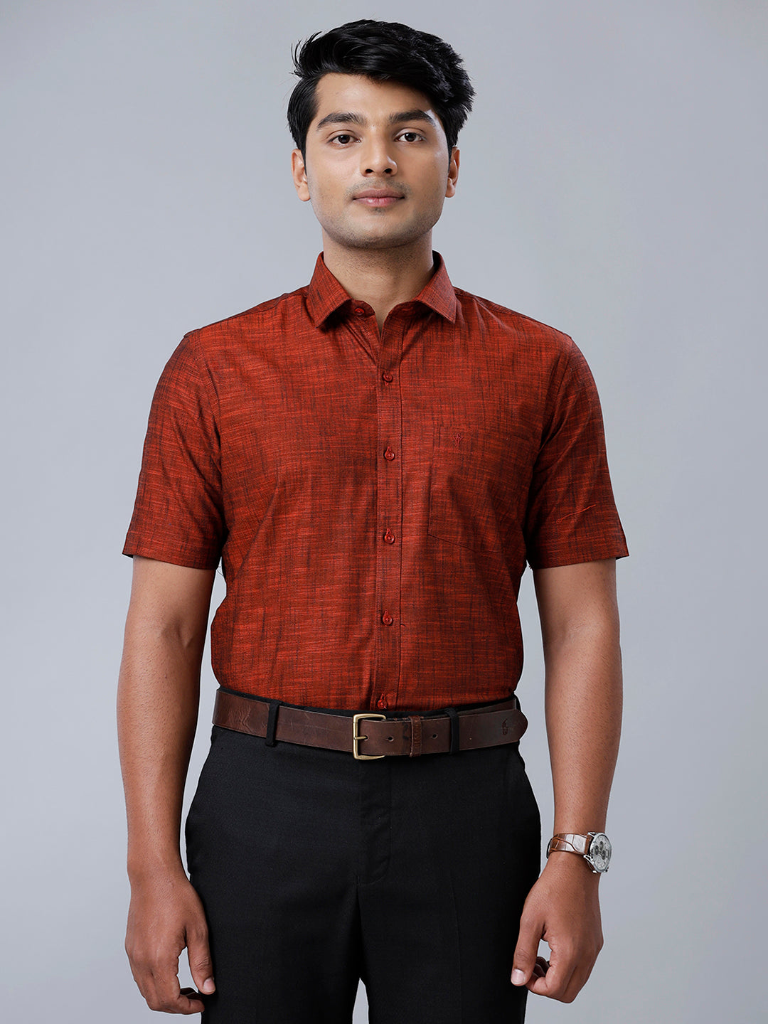 Mens Formal Shirt Half Sleeves Dark Maroon CL2 GT28