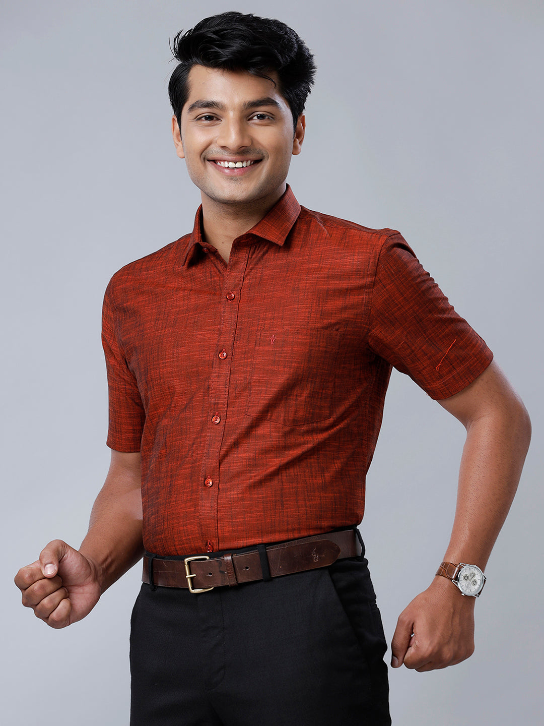Mens Formal Shirt Half Sleeves Dark Maroon CL2 GT28-Front view