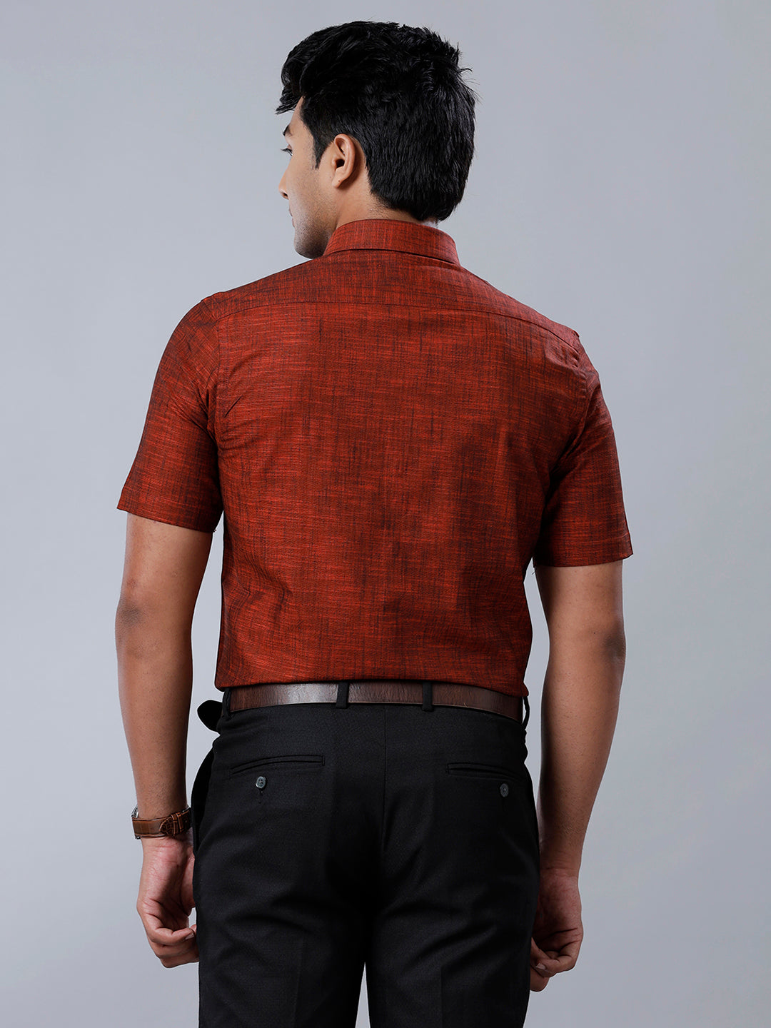 Mens Formal Shirt Half Sleeves Dark Maroon CL2 GT28-Back view
