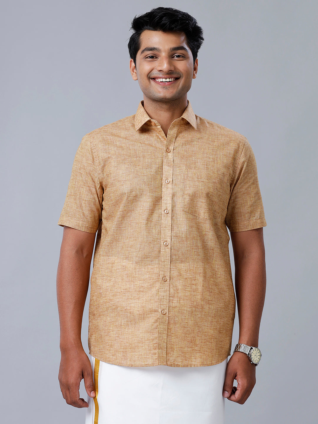 RAMRAJ COTTON Mens Woven Solid Full Sleeves Traditional Formal Shirt(Light  Brown-44) : : Clothing & Accessories