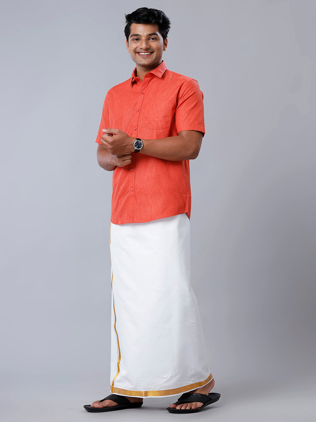 Mens Formal Shirt Half Sleeves Red T40 TP1-Full view