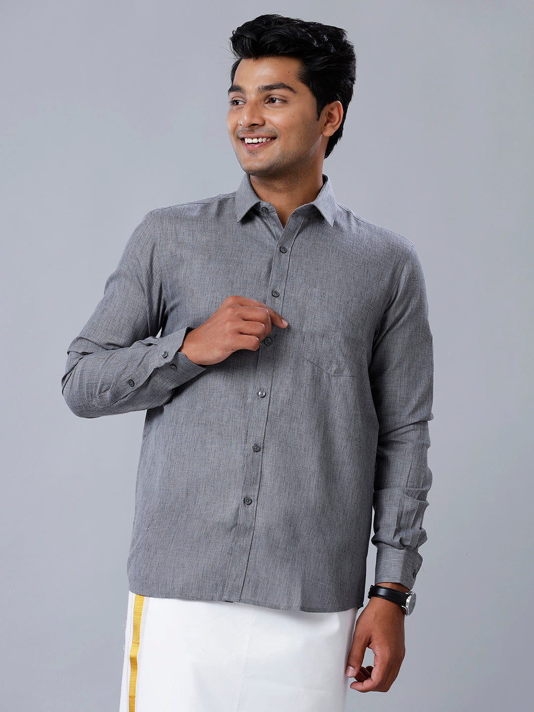 Men Cotton Blend Shirt Grey T26 TB7