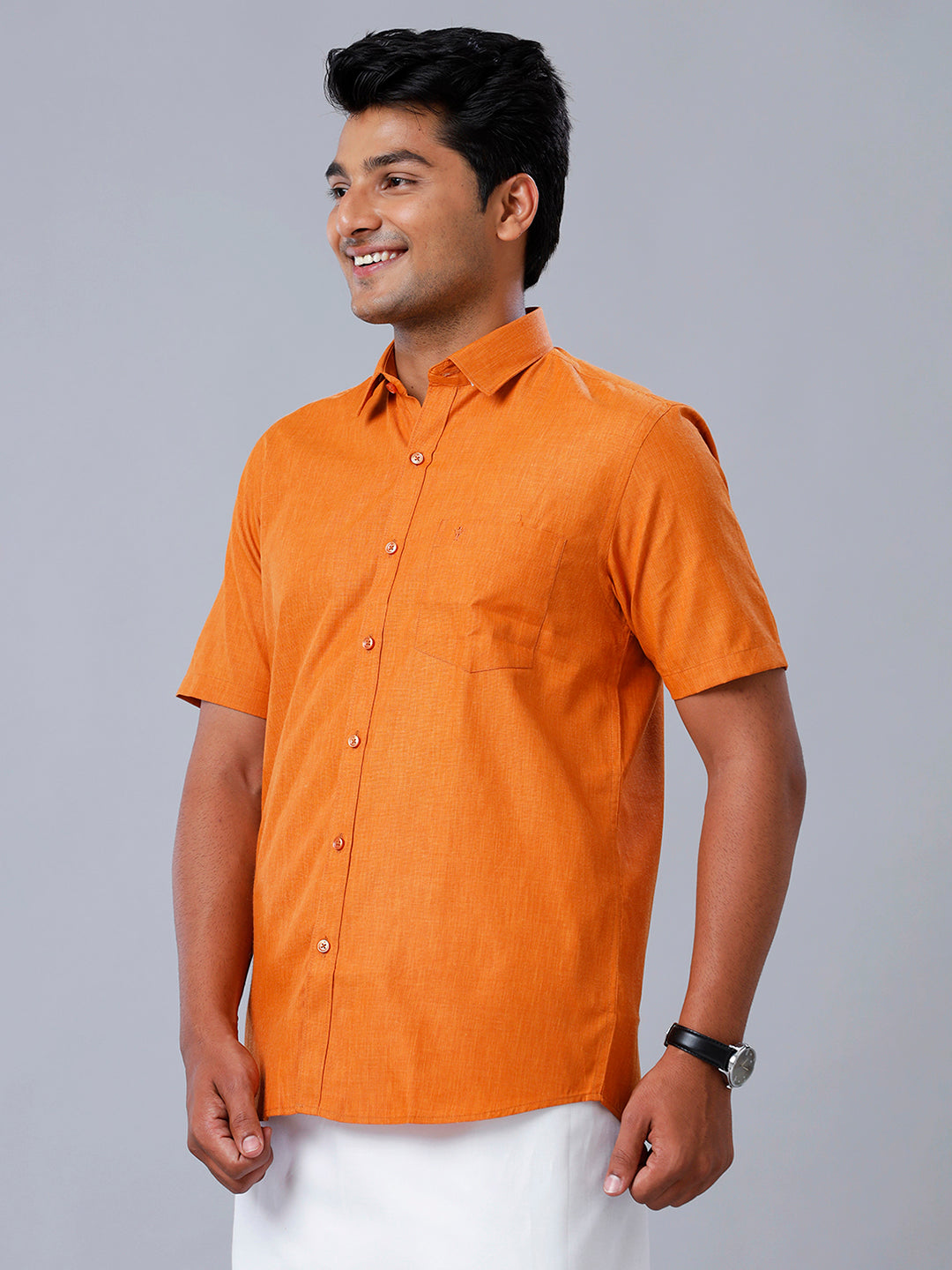 Mens Formal Shirt Half Sleeves Saffron T40 TP7-Side view