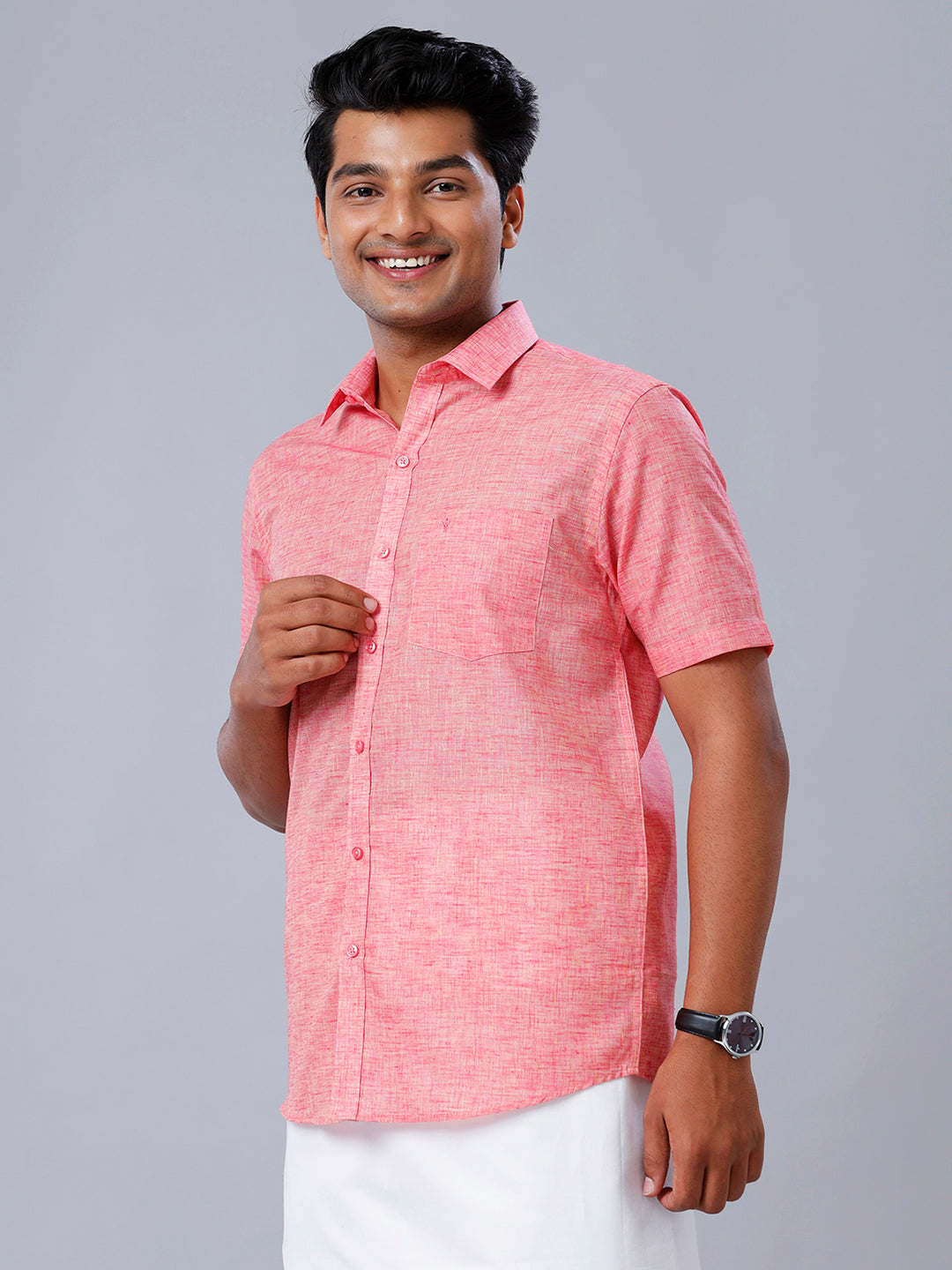 Mens Formal Shirt Half Sleeves Pink T39 TO1-Side view