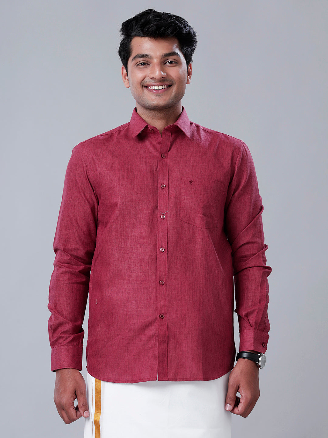 Men Cotton Blend Shirt Maroon T26 TB10