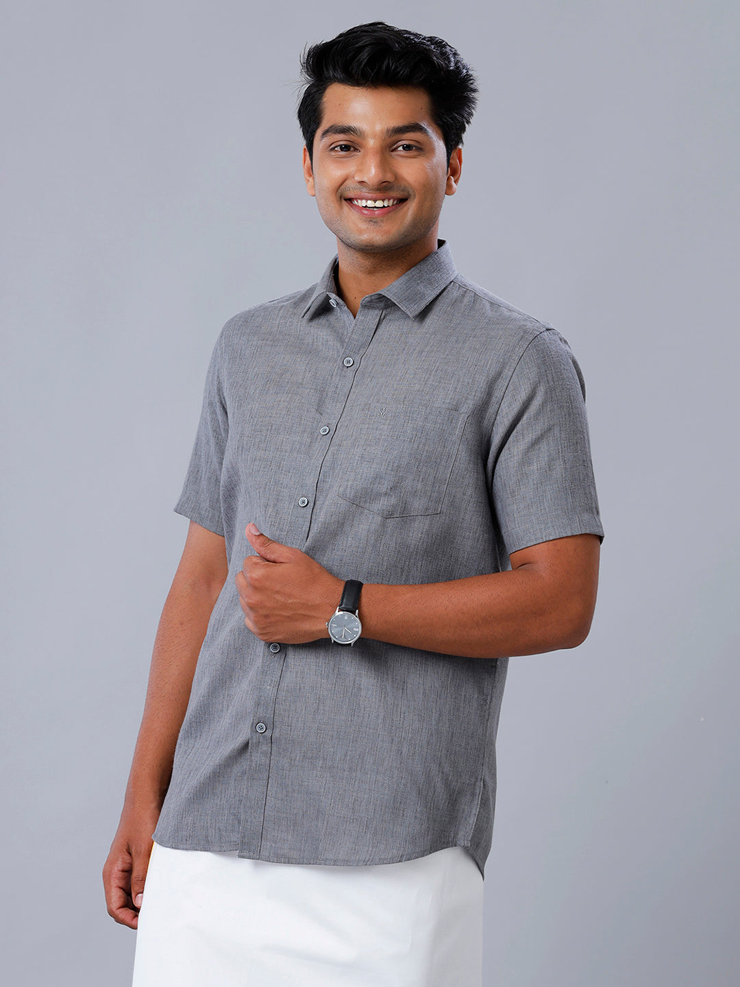 Mens Formal Shirt Half Sleeves  Grey T26 TB7-Side view