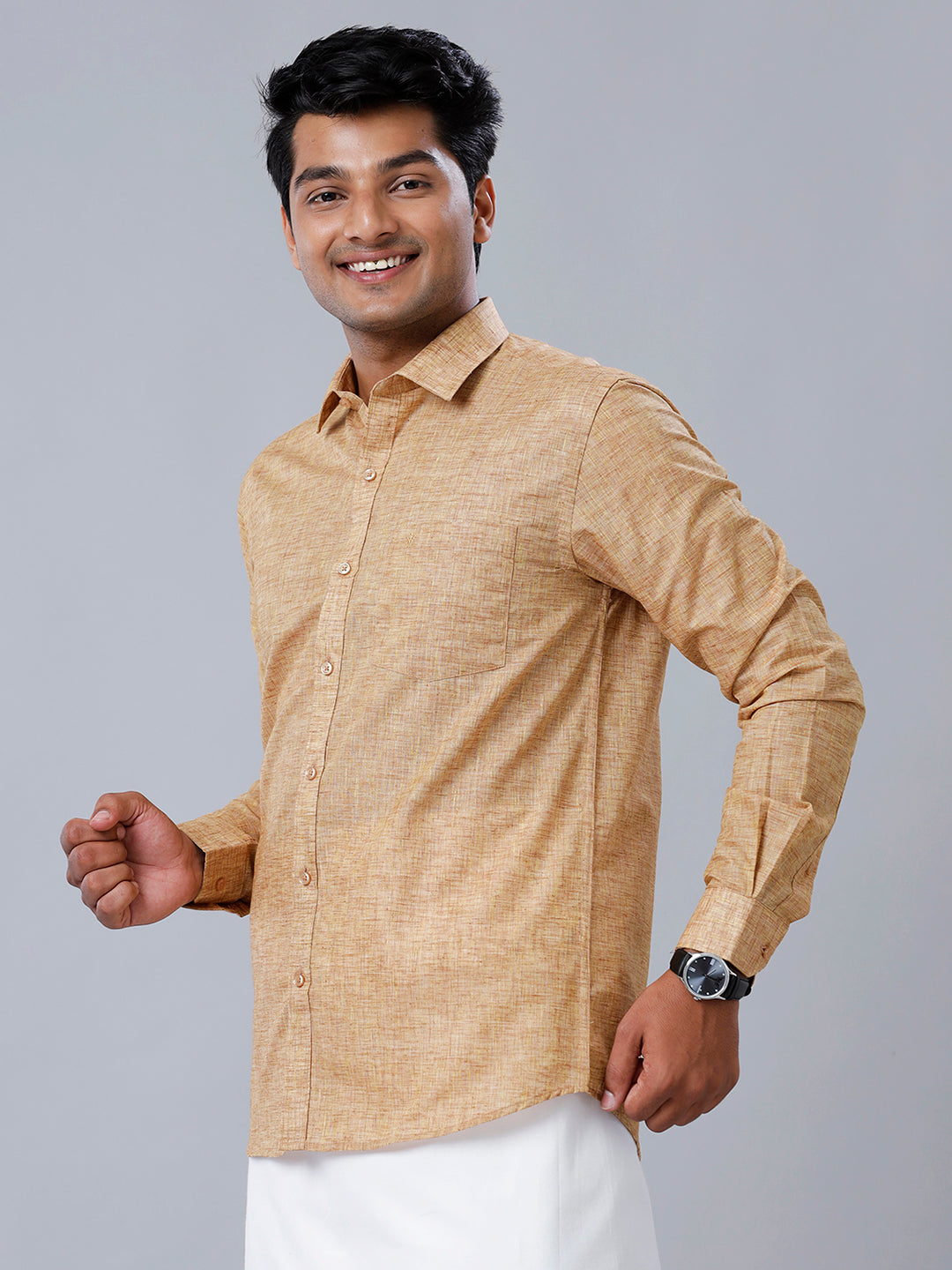 Mens Formal Shirt Full Sleeves Brown T39 TO6-side view