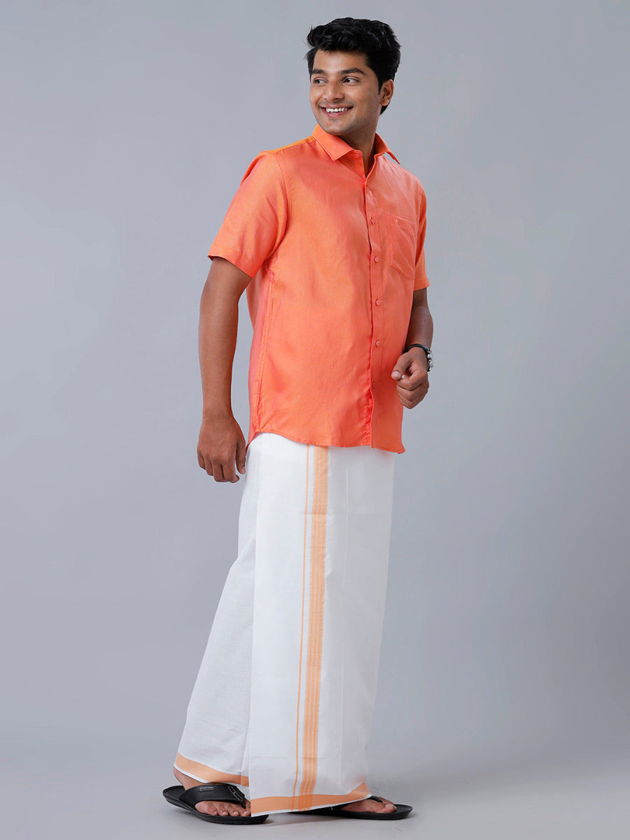 Mens Readymade Dhoti with Matching Shirt Half Orange C102-Side view