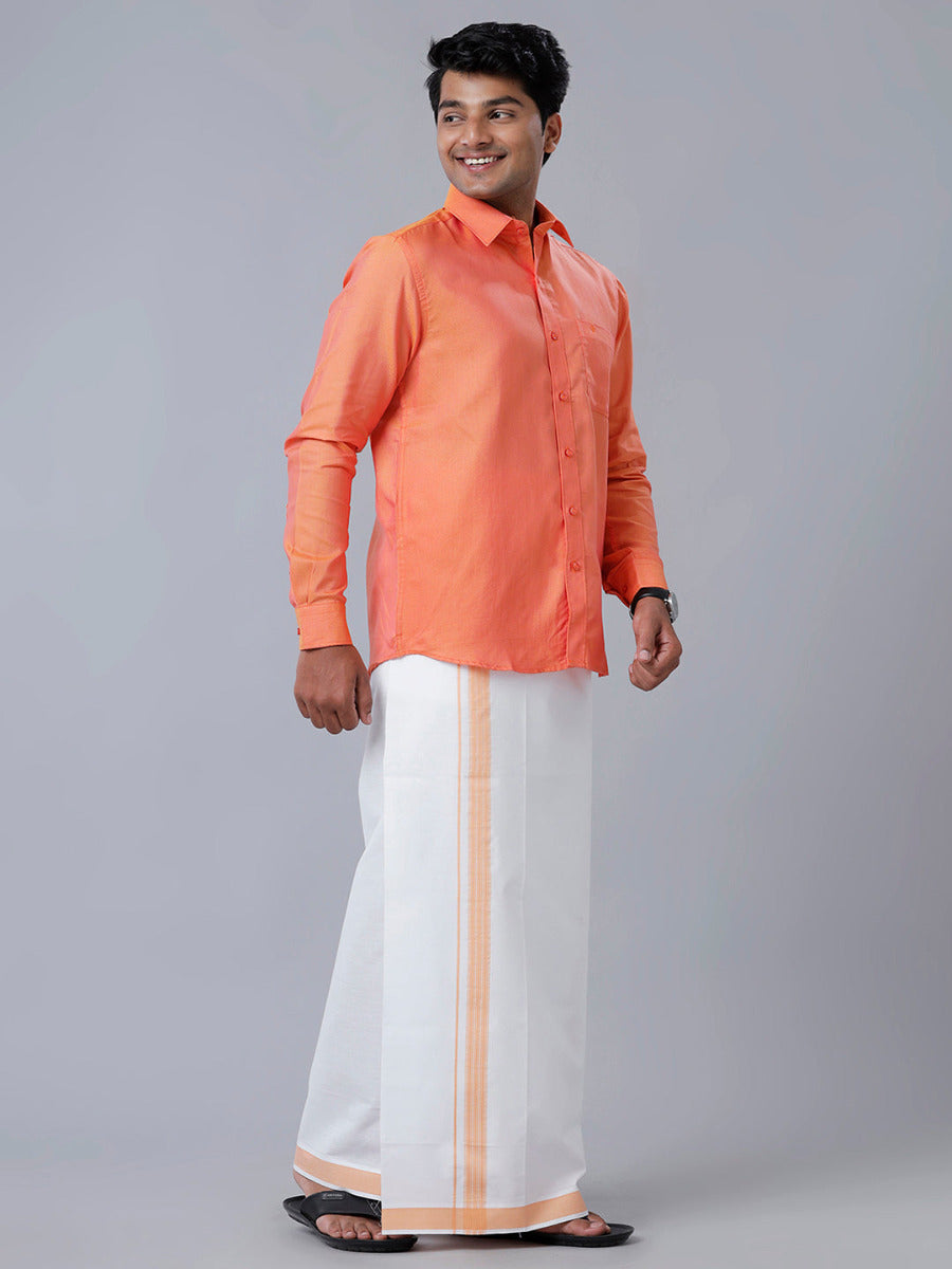 Mens Readymade Dhoti with Matching Shirt Full Orange C102-Side view