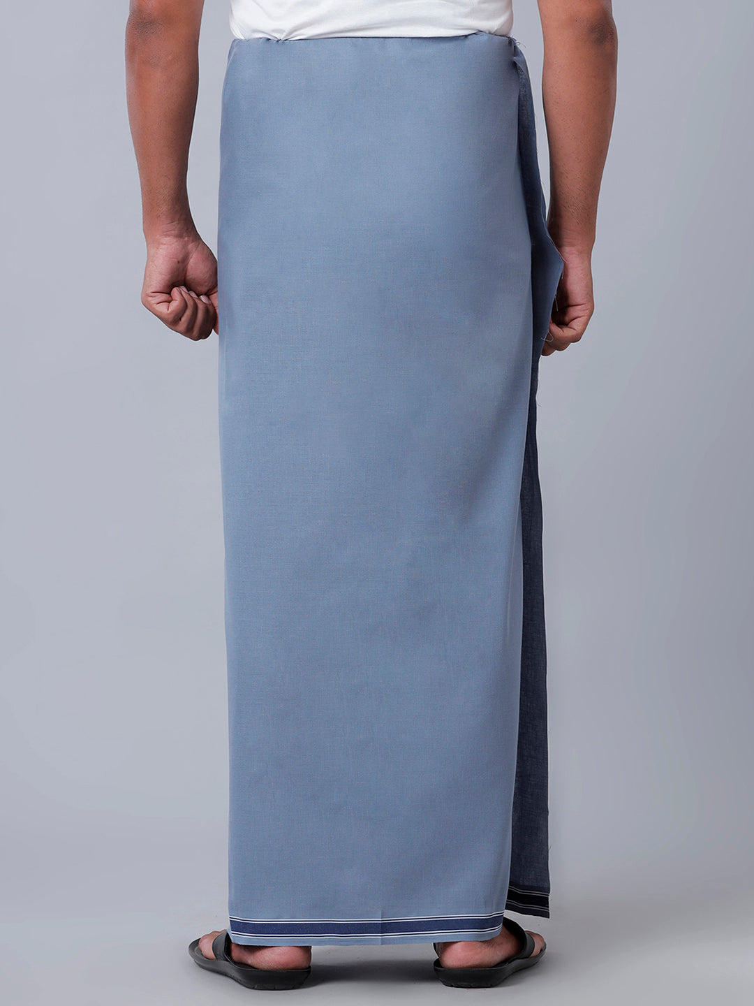 Men Cotton Blend Single Layer Grey Dhoti with Assorted Border Charming Colour 3