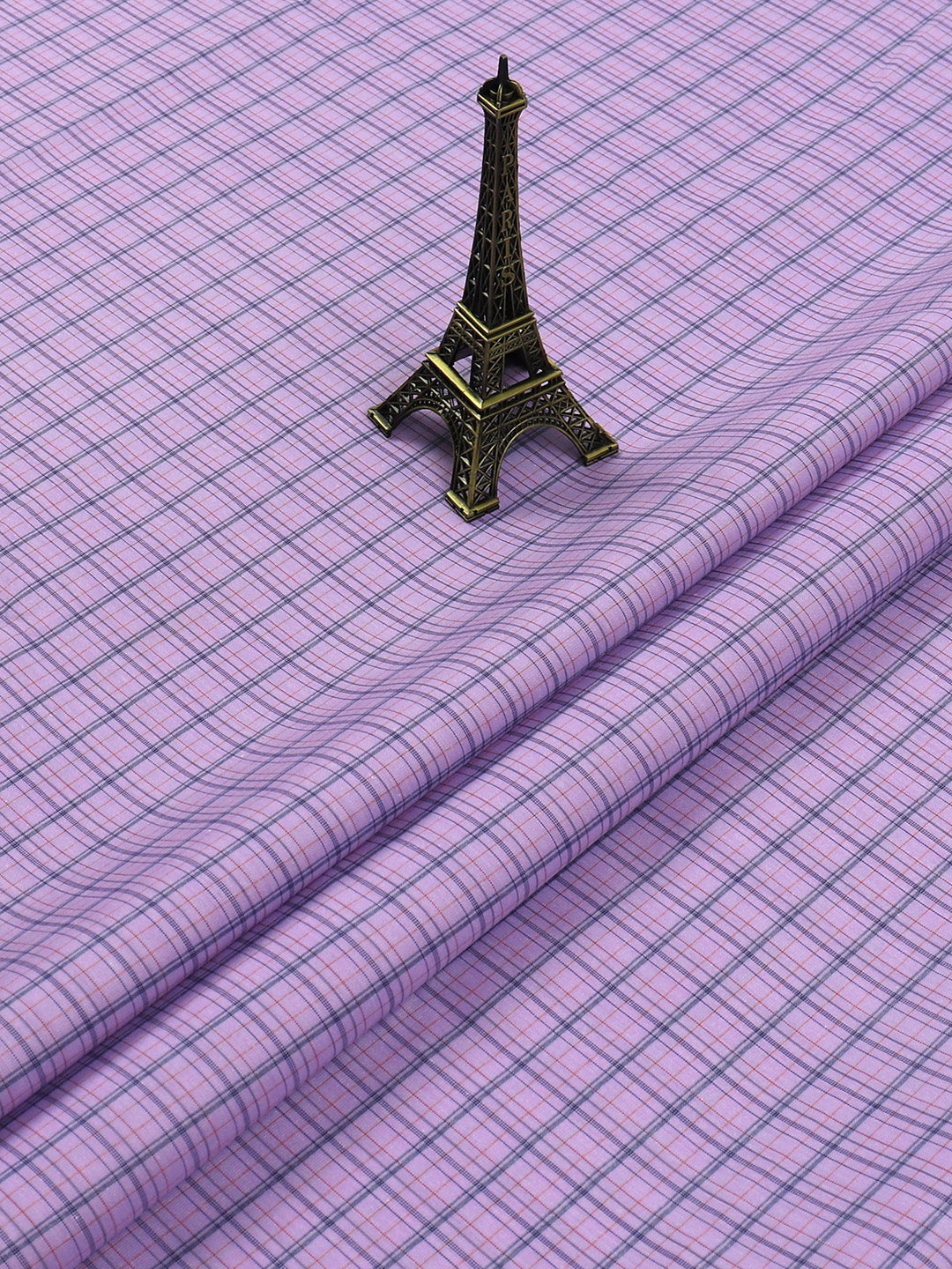 Cotton Dark Purple Colour Checked Shirt Fabric Candy Colour-Close view