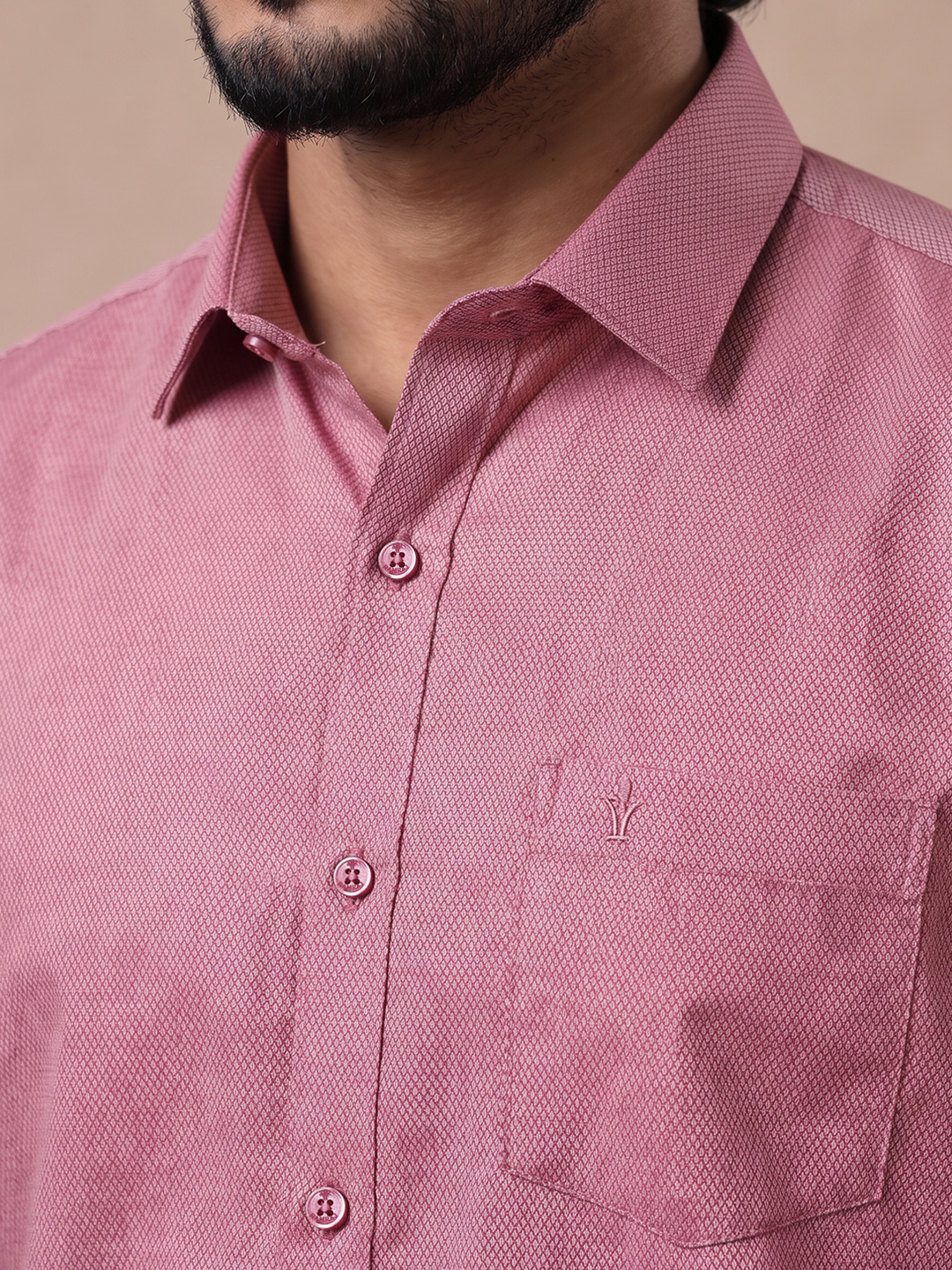 Vivanta – Cotton Dobby Texture Shirt & Matching Border Dhoti Set | Pink | DC8
