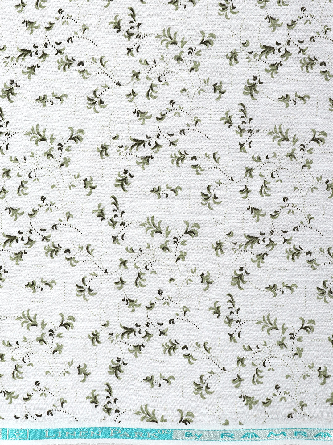 Men 100% European Linen White with Green Printed Shirt Fabric Rainbow