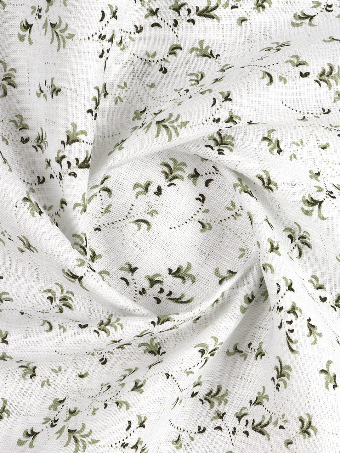 Men 100% European Linen White with Green Printed Shirt Fabric Rainbow
