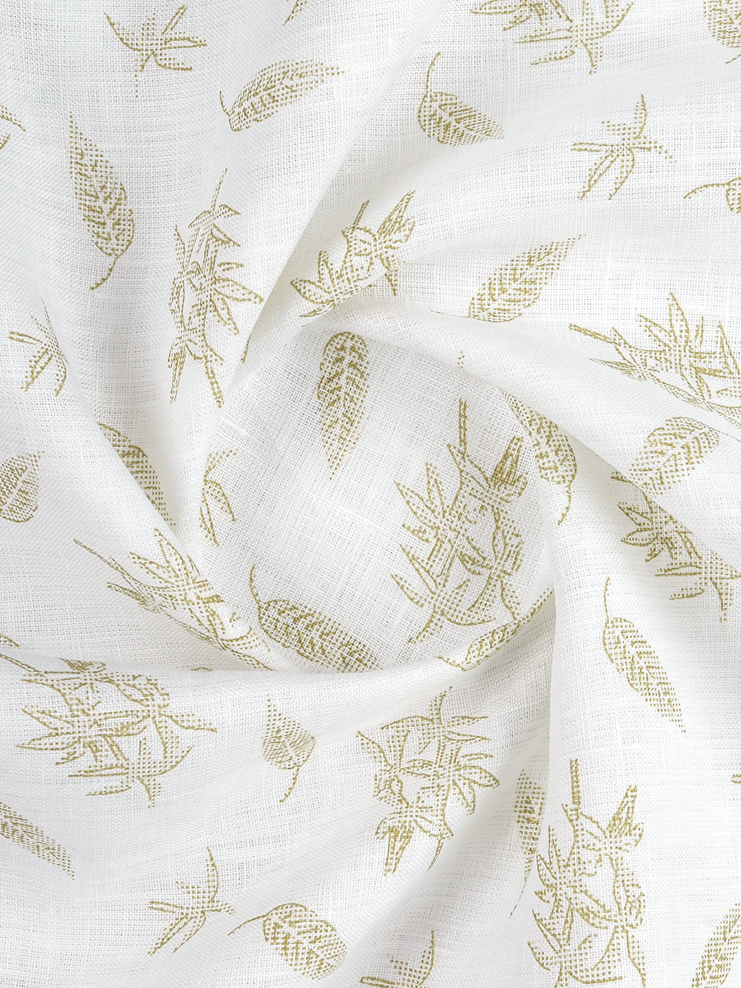 Men 100% European Linen White with Green Printed Shirt Fabric Rainbow