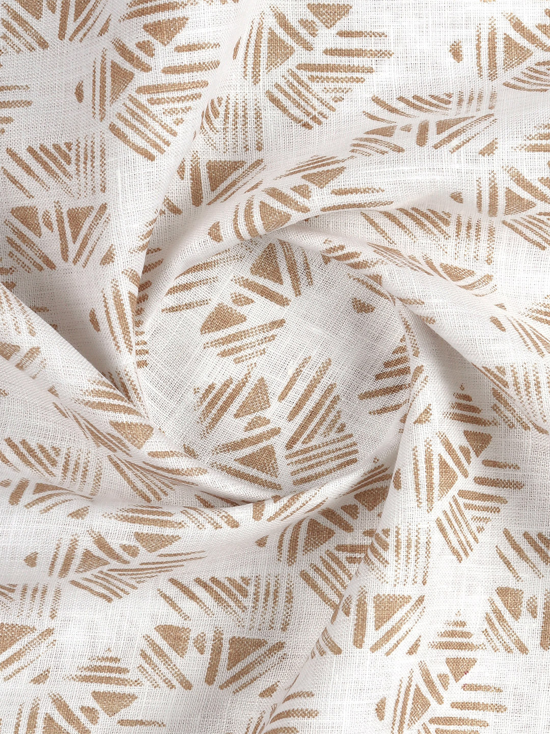 Men 100% European Linen White with Brown Printed Shirt Fabric Rainbow