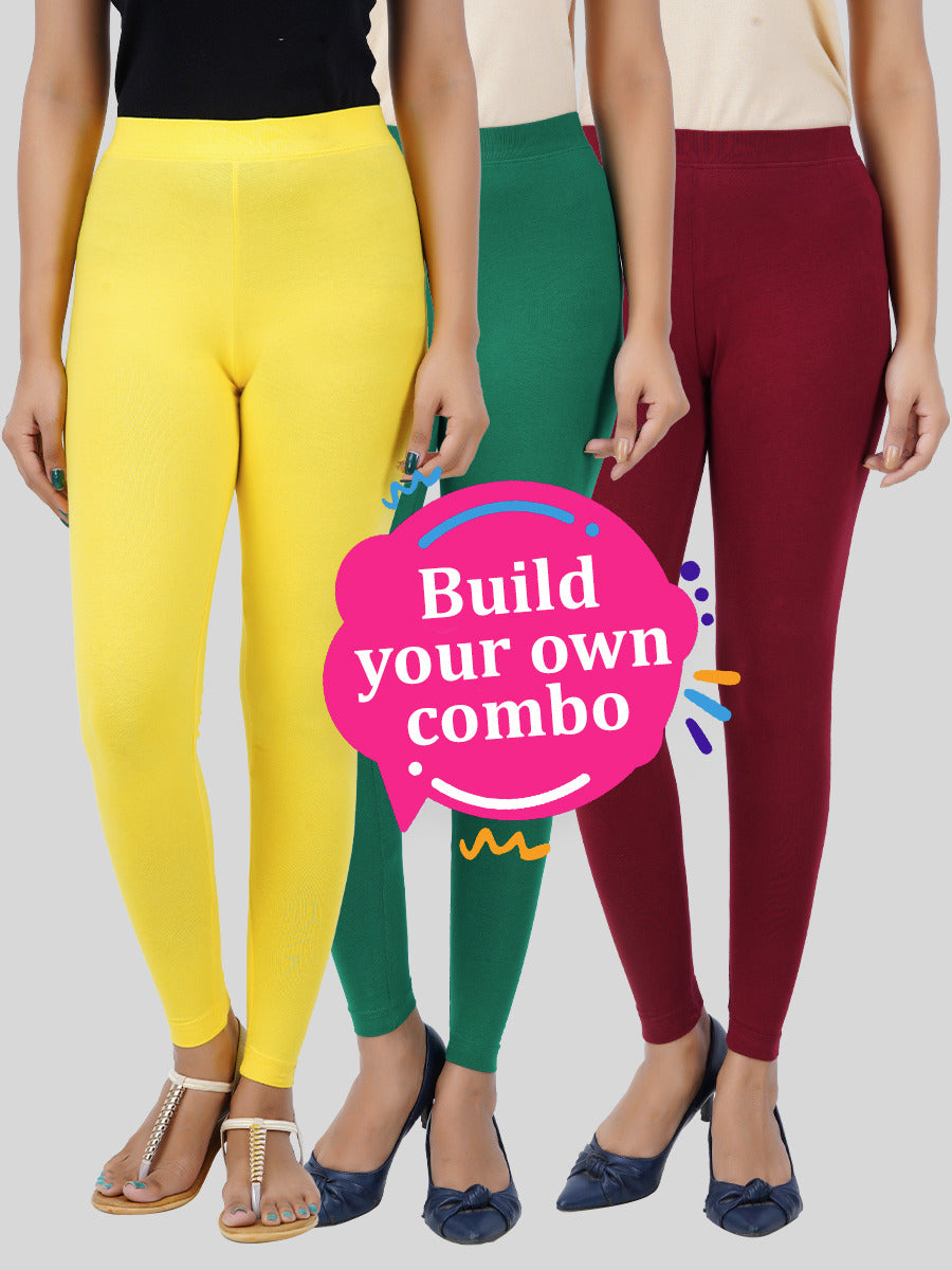 Ankle Fit Cotton Spandex Stretchable Comfort Leggings_Build Your Own Combo