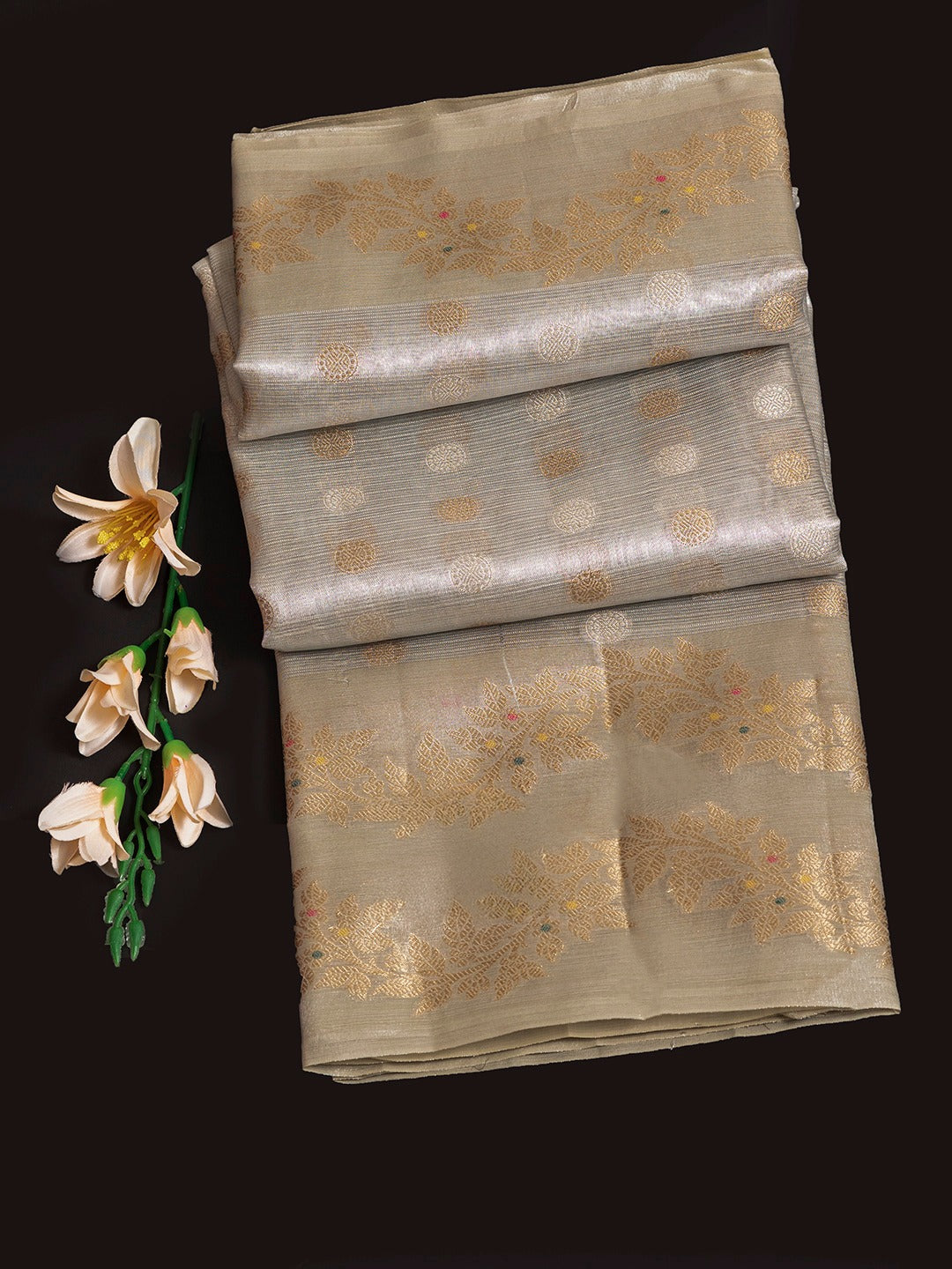 Women Silver Tissue Printed Saree TS02